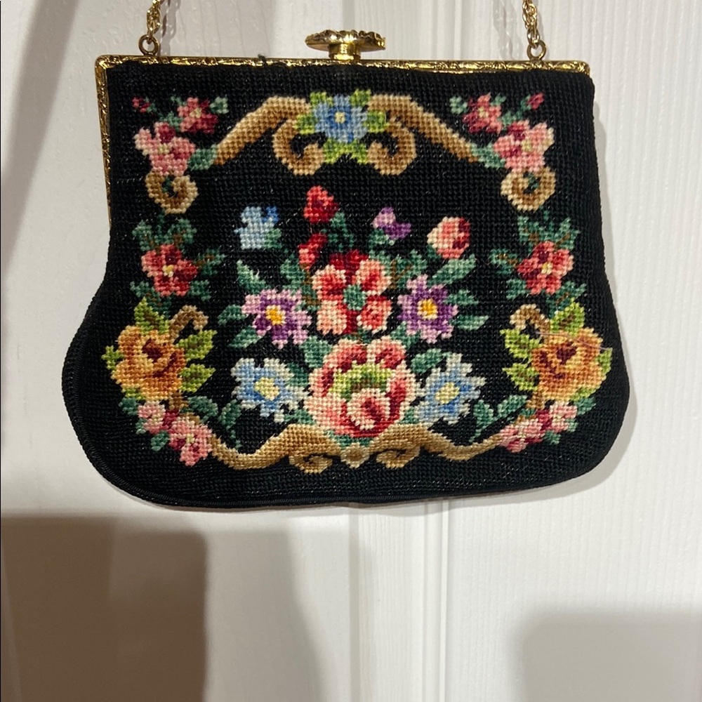 Vintage Floral Needlepoint Mini Bag